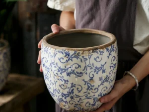 Antique Blue Ceramic Planter